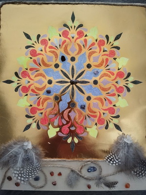 Protection Mandala with Amethyst and Quartz new, handmade