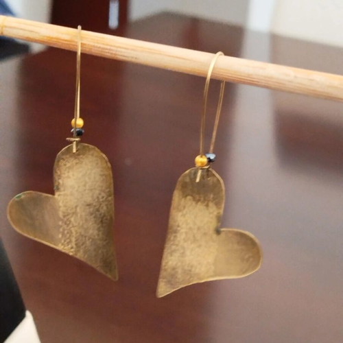 Handmade copper heart-shaped dangle earrings like new