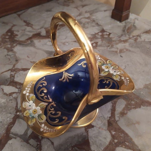 Murano crystal basket with handle, vintage