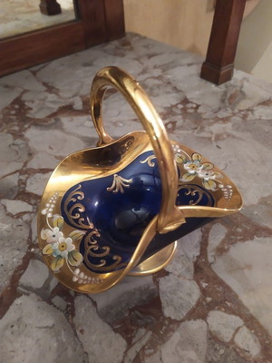Murano crystal basket with handle, vintage