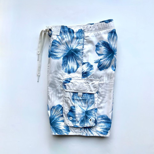 Abercrombie & Fitch men's swim shorts size S like new, white with blue flowers