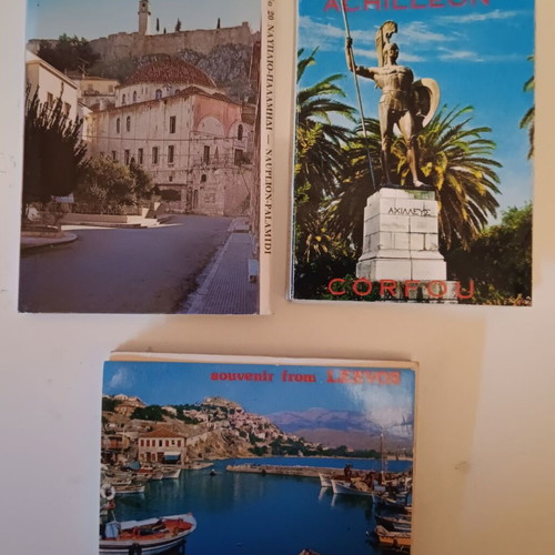 Folded postcards used, lot of 5 from Holy Land and Greece