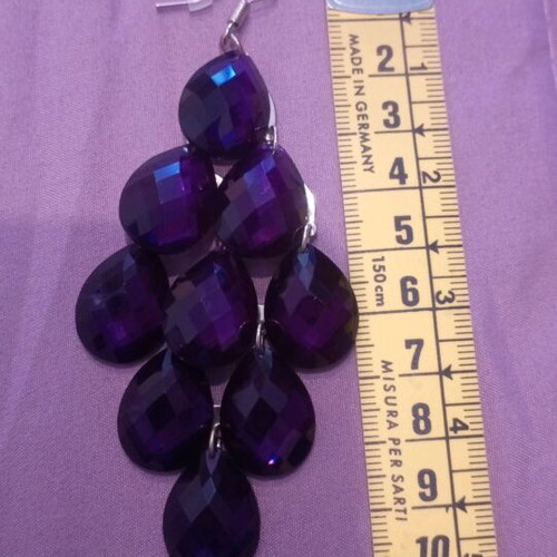 Earrings with purple beads like new, shiny