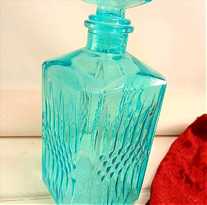 Μπουκάλι για λικέρ κλπ γυάλινο γαλάζιο σκαλιστό