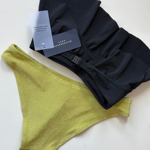 Zara black strapless top and lime HM bottoms new swimwear set