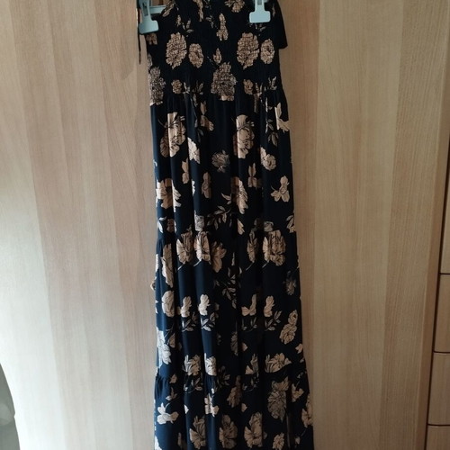 Long summer floral dress black with beige-brown flowers like new