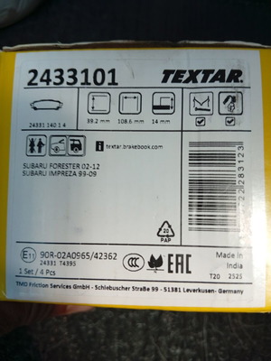 Textar Rear Brake Pads for Subaru Impreza and Forester new