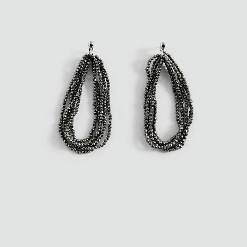 MNG earrings with beads, new, black and silver