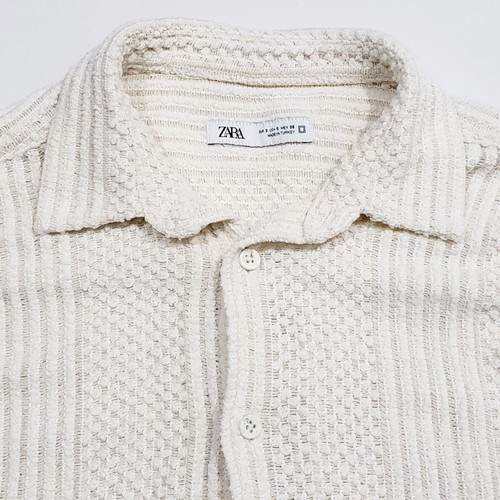 ZARA knitted mesh men's shirt short sleeve new, size S, beige