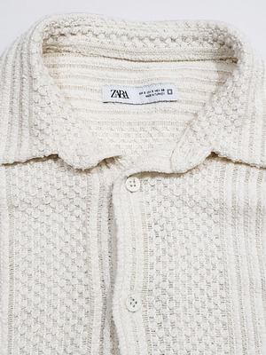 ZARA knitted mesh men's shirt short sleeve new, size S, beige