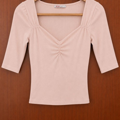 BSB Ribbed Blouse L New, Soft Pink-Apricot