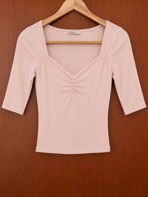 BSB Ribbed Blouse L New, Soft Pink-Apricot
