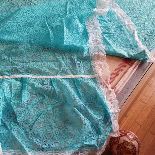Set of sky blue bedspread 220x270, tablecloth 142x104, pillow 68x30, doily 74x38 new