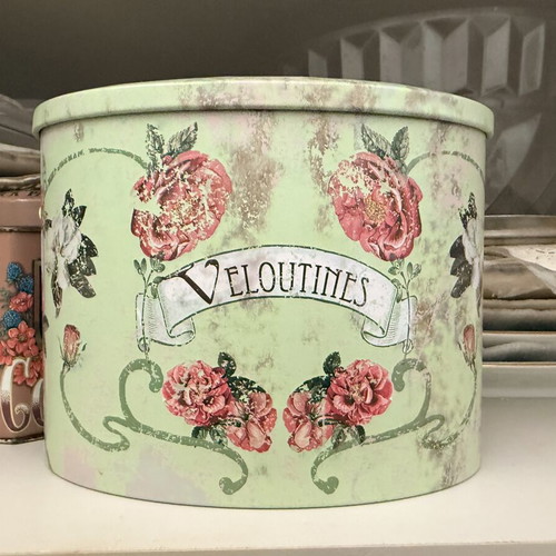 Vintage French Metal Tin Comptoir de Famille Veloutines like new