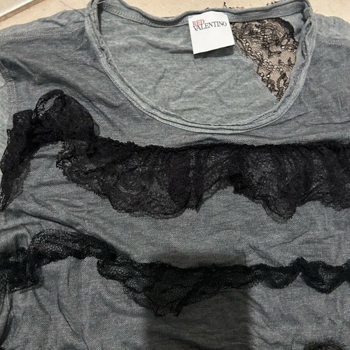 Red Valentino T-shirt Small with black lace, grey