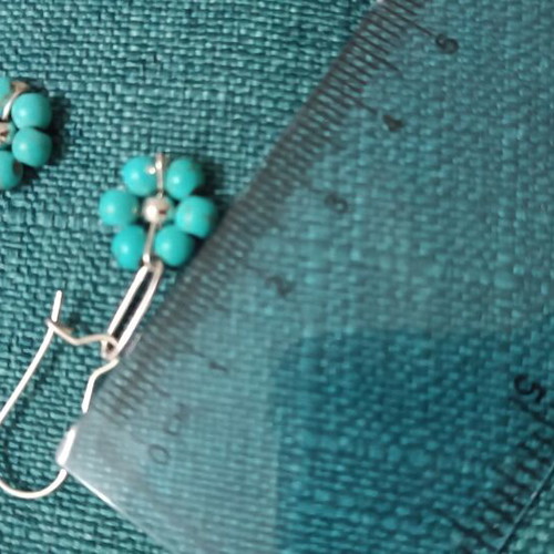 Steel earrings with turquoise beads handmade