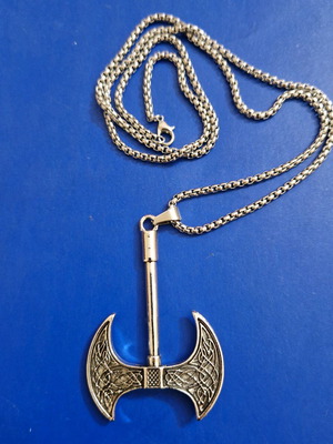 Viking axe with chain new, silver