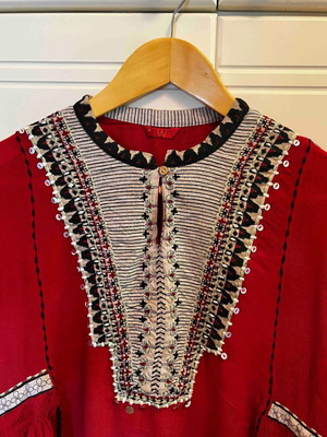 W Indian brand dress, red with decorative embroidery and tassels, size M
