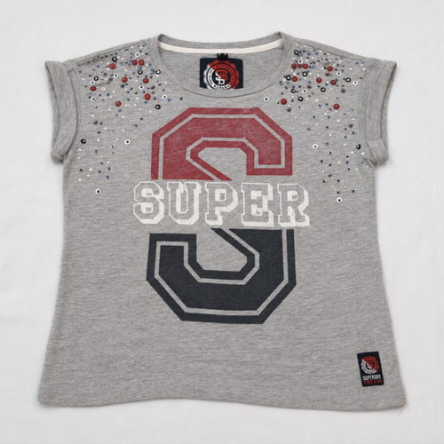 Superdry women's T-shirt gray with print and rhinestones XS like new