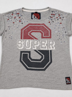 Superdry women's T-shirt gray with print and rhinestones XS like new