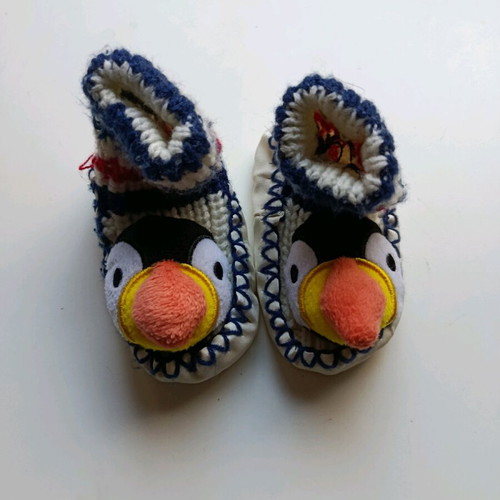 Puffin stuffed toy 28 cm like new with knitted socks