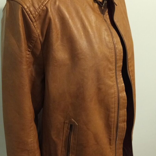 Biker jacket women's new brown faux leather oversize