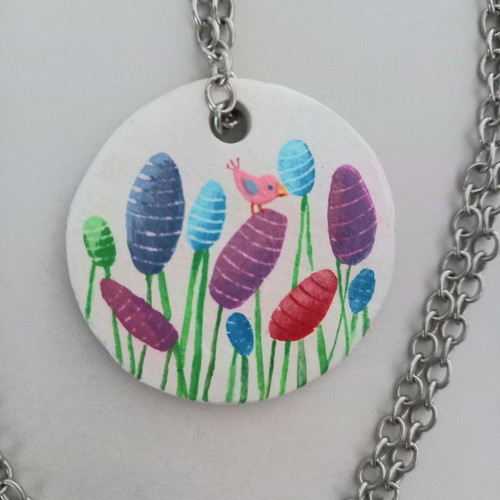Handmade pendant new from polymer clay hand painted