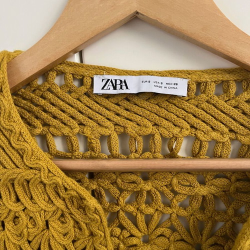 Zara boho crochet fringe cardigan 100% cotton new, yellow