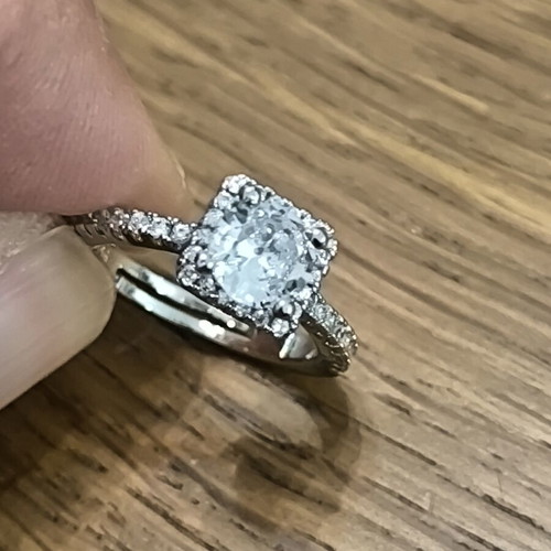 Silver 925 ring with white CZ stone halo design, new
