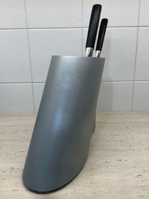 Cook wooden knife block used, silver metal color