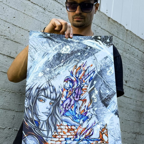 End of Summer graffiti original artwork, mixed media on paper