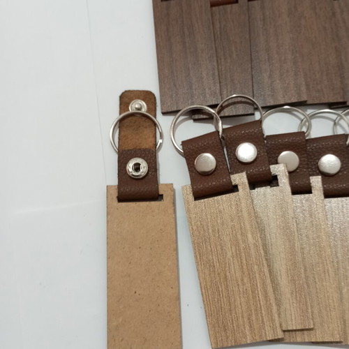 Keychains pack of 12 with genuine leather and wood