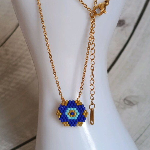 Handmade geometric evil eye necklace with Miyuki beads made to order