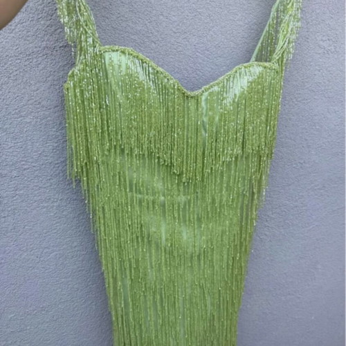 Evening dress handmade, like new, green and silver