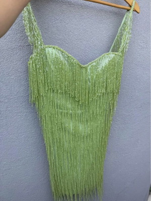 Evening dress handmade, like new, green and silver
