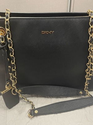 DKNY shoulder bag black with gold chains new