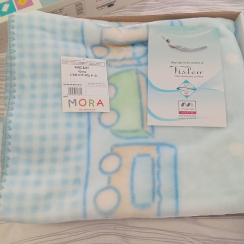 Mora baby crib blanket velveteen blue 110x140 cm new