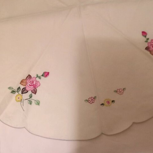 Small round tablecloth new beige with flowers 74x70