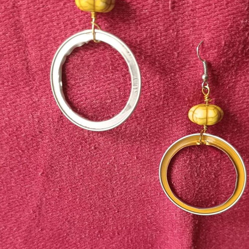 Handmade hoop earrings with coffee capsules and yellow stone, new