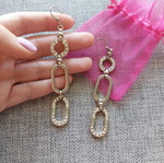 Dangling earrings gold color with stones, new, brass