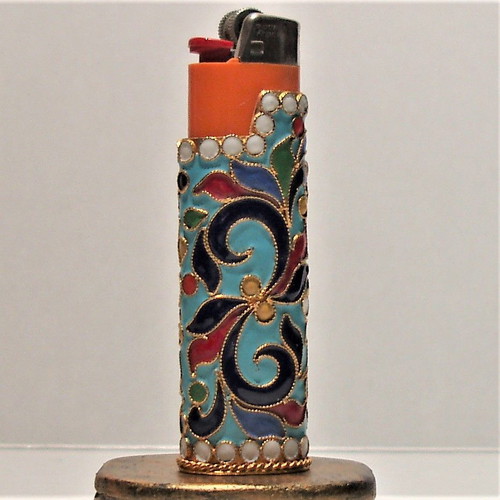 Collectible brass BIC lighter cover with multicolor enamel new