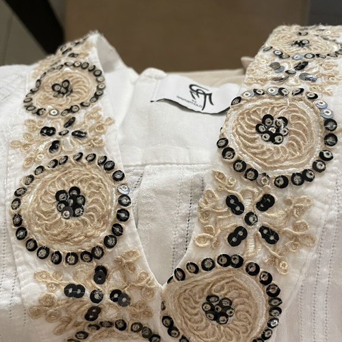 Gai Mattiolo summer blouse, cotton, white and gold