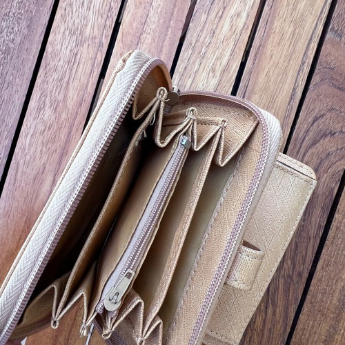 Wallet used, beige with multiple card slots