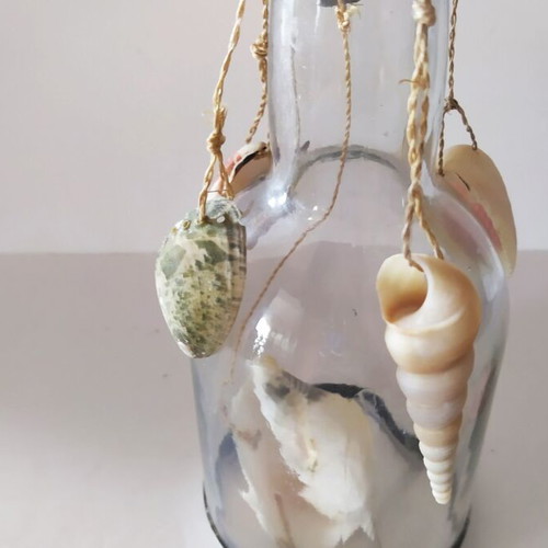 Hanging bottle with shells used, wind chime 58cm
