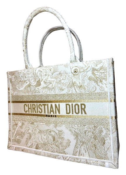 Christian DiorWhite/Gold Toile de Jouy Canvas Small Book Tote Dior