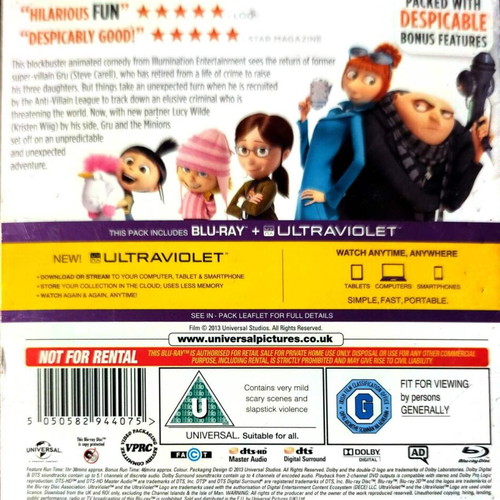 Despicable Me 2 Blu-Ray used, animated comedy with English subtitles