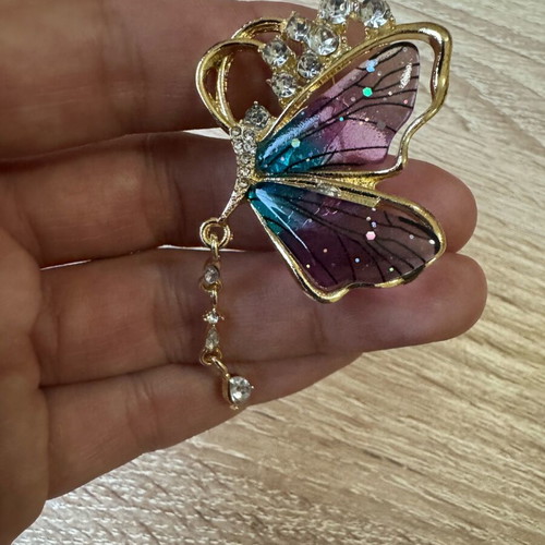 Butterfly brooch new with liquid glass and gold tone