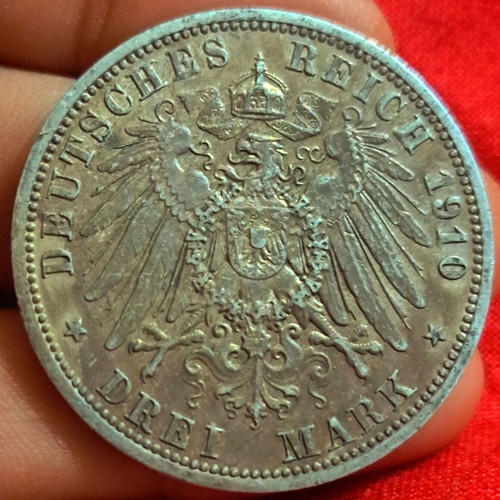 Silver Prussia 3 Mark 1910 coin new