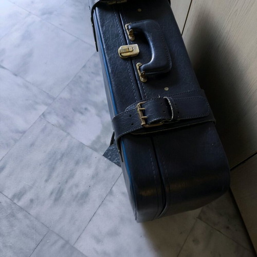 Vintage leather suitcase used, blue