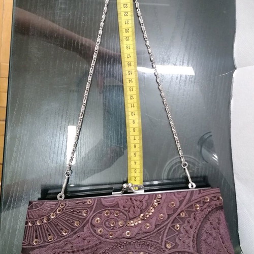 Satin evening bag with sequins and steel chain like new